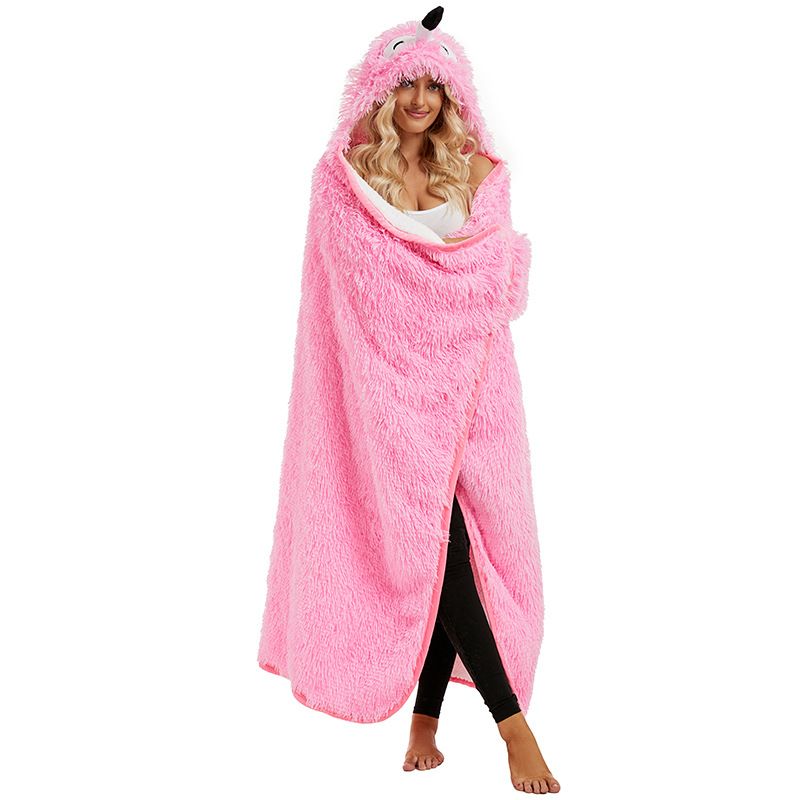 Iconix Animal Fluffy Fleece Unisex Hooded Blankets - Pink Flamingo