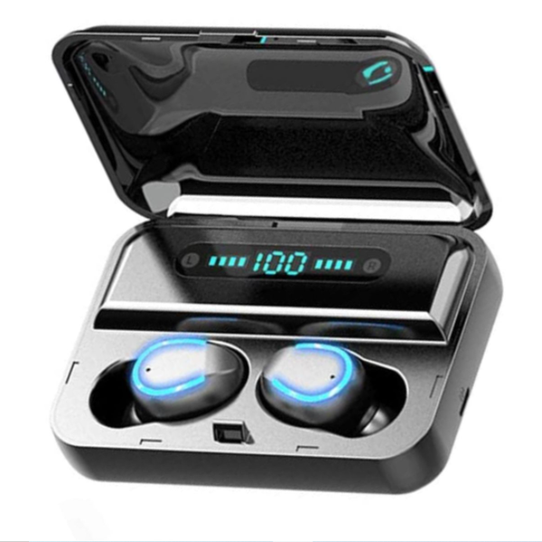 Bluetooth Wireless earphones earbuds f9-5 with charging compartment.