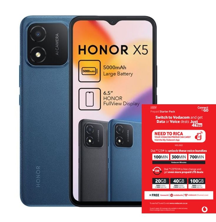 Honor X5 32GB Dual Sim - Ocean Blue + Vodacom Sim Card Pack