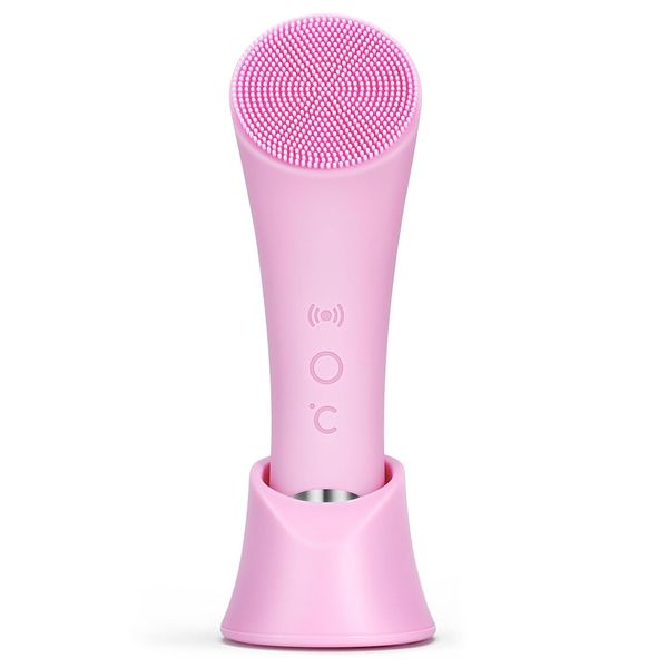 Rechargeable Silicone Face Brush, Heat and Vibration, Waterproof, Pink