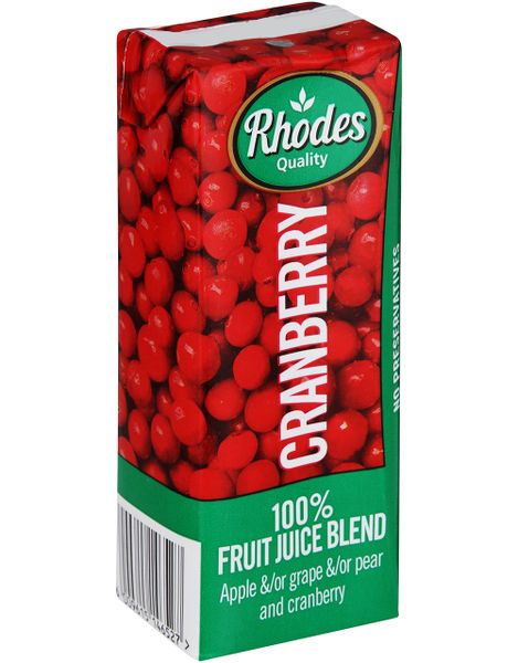 Rhodes 100% Fruit Juice Cranberry 24 x 200 ML