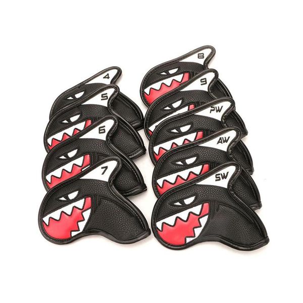 9 Piece Cute Shark Shape PU Leather Golf Iron Head Covers Set