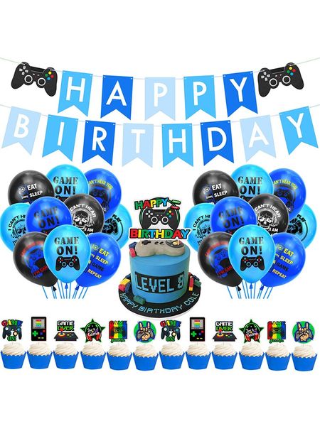 Blue Game On Video Game Gaming Birthday Party Balloon Banner Decoration Set