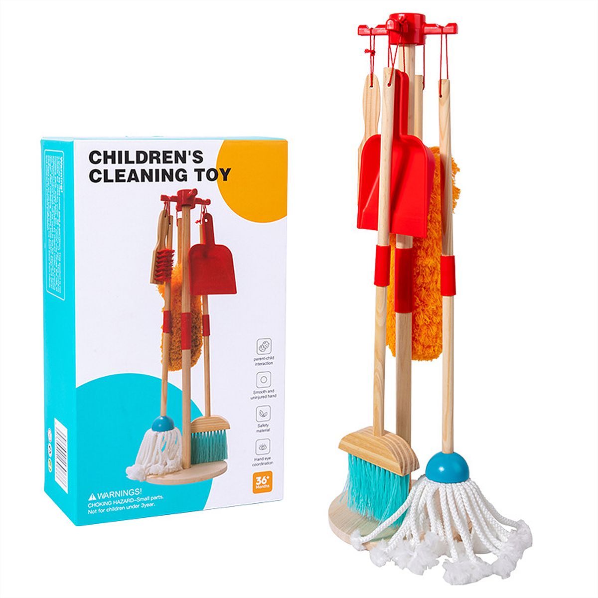 B. Toys- Clean N' Play- Pretend Play Wooden Cleaning Set- Playset Fo