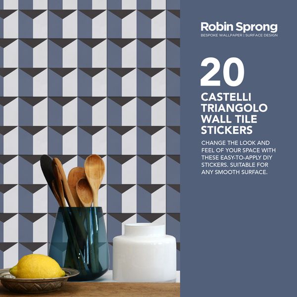 Robin Sprong Pack of 20 15 x 15 cm Castelli Triangolo Wall Tile Stickers