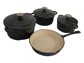 SMTE- 7 Piece Authentic Cast Iron Dutch Oven Cookware Pot Set - Dark ...