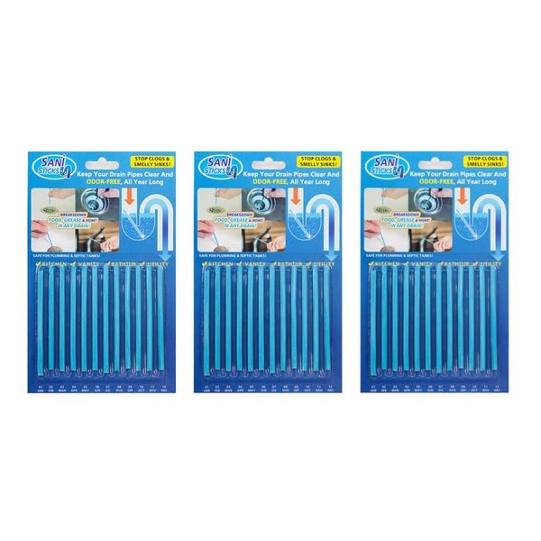 SaniSticks Pack of 36 Drain Cleaning Sticks (3×12 Sticks)