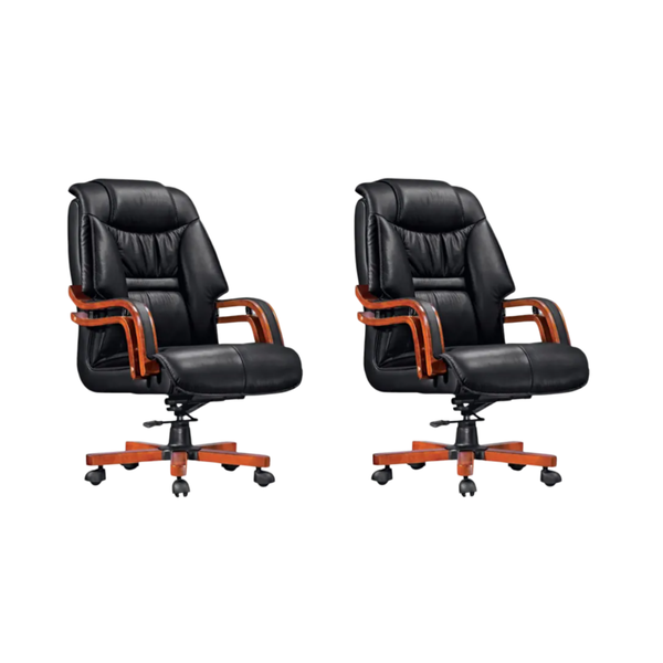 Set Of 2 Comfortable High-Back Swivel Leather Executive Office Chair