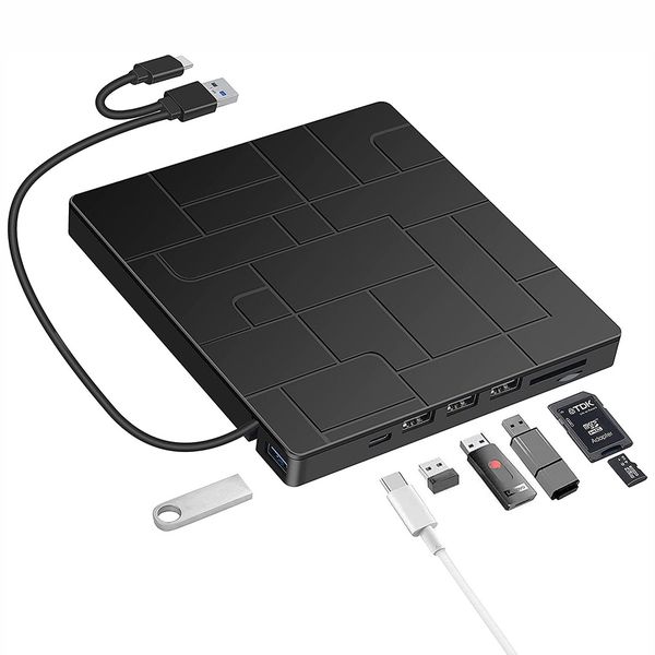 7-in-1 USB 3.0 External DVD Drive with SD/TF Card Reader &amp; CD/DVD Burner