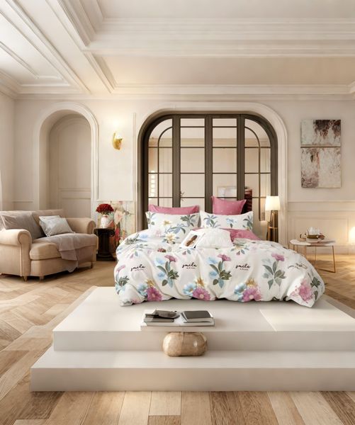 Off White, Pink Polyester Flowers All tc 6 Piece Duvet Cover