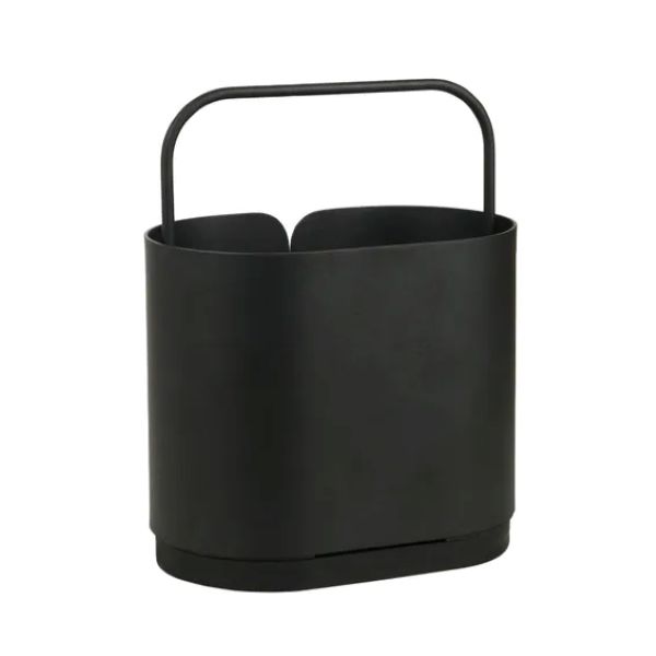 Casual Metal Cutlery and Utensil Holder with Drainer - Black