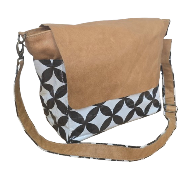Leather Nappy Bag - Black/White
