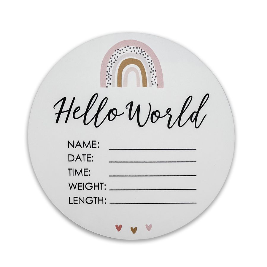 Rainbow hello world newborn baby announcement disc shop today get it