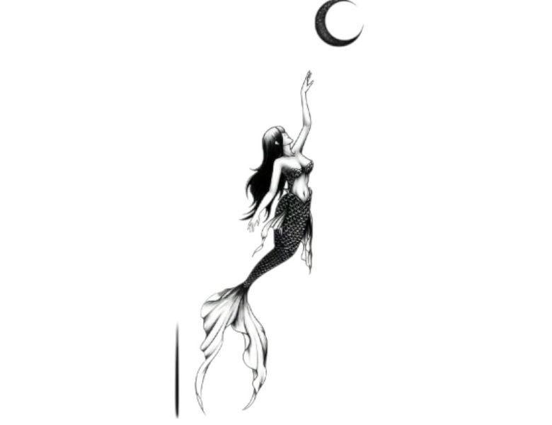 1 Piece - Mystic Siren Mermaid Temporary Tattoo - Black