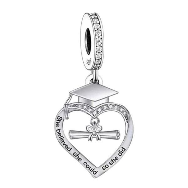 Sterling Silver Charm, Graduation Charm European Bracelet, Graduation Gift