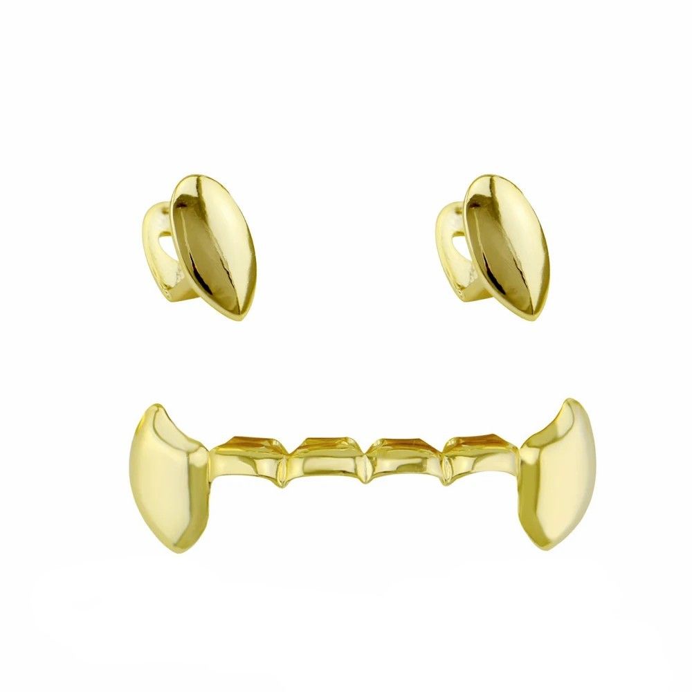 Fang Teeth Clip On Grillz Set In Shiny Gold Plated Or Silver Plated