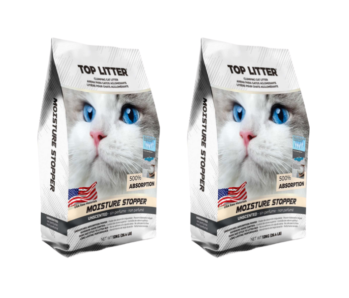 Top Litter Clumping Cat Litter-Moisture Stopper,Ultra Absorbent-12kg-2 Pack