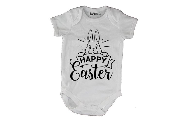 Happy Easter - Peeking Bunny - Short Sleeve - Baby Grow