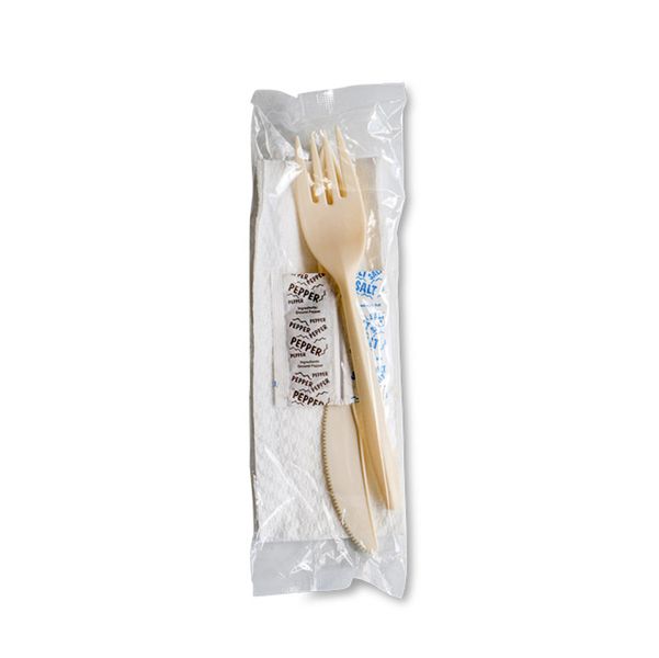 Cornstarch Cutlery Set - Knife, Fork, Salt, Pepper &amp; Serviette (500)