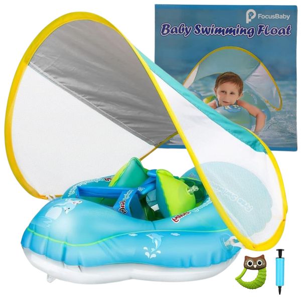 FocusBaby Pool Swim Float &amp; Canopy for Sun Protection - Infant &amp; Toddlers