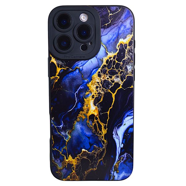 Phone Case with Marble Print and Pro Cam - Iphone 16 Pro Max -Blue and Gold
