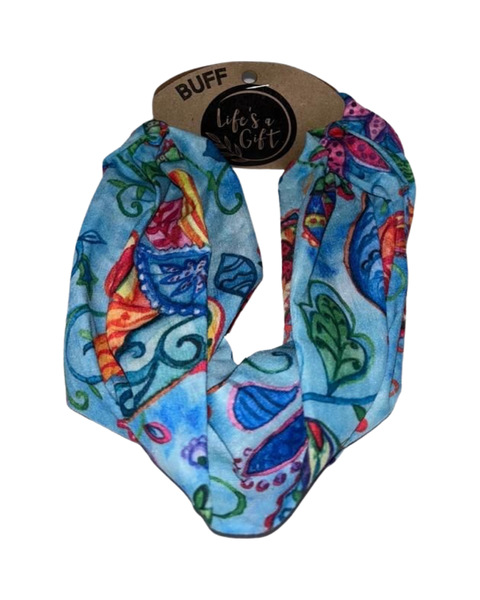 Neck Gaiter - Blue With Colourful Flower Patterns
