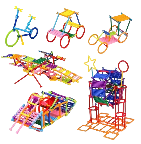 200 Building Block Shape Construction Interlock Stick Ring Kid Birthday Toy