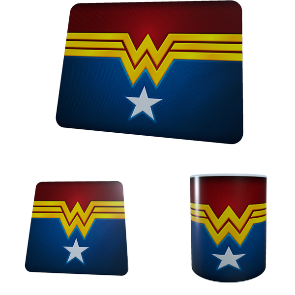 Wonder Woman - Logo - Coffee Mug, Coaster and Mouse Pad Combo