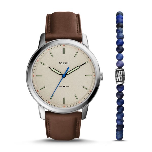 Fossil - Men's Minimalist Three-Hand Brown Watch and Bracelet Set - FS5966SET
