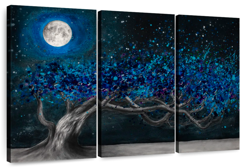 Canvas Art - Glowing Night Tree 3 Piece Abstract Painting Canvas Wall Art