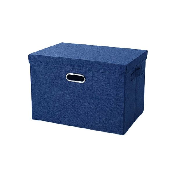 DHAO-Foldable Linen Fabric Clothing Storage Box Collapsible Organizer Blue
