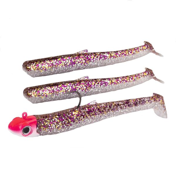 Fishing Lure Soft Minnow Style Purple Glitter with Jig Head Pink