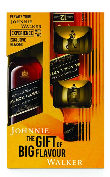 Johnnie Walker Black 12 YO Blended Scotch Whisky Gift Box + 2 Glasses