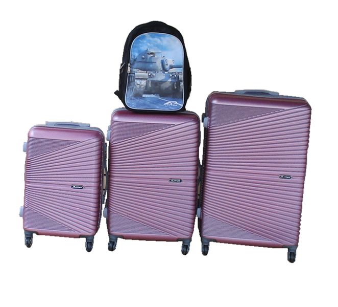 Pink 3-Piece ABS Luggage Set + Military Graphic Schoolbag