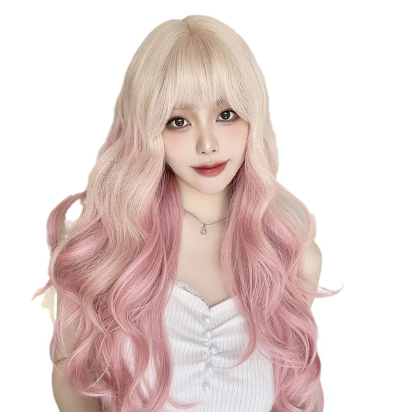 Spring Cherry Pink Gradient Pink COS Full Wig Headset