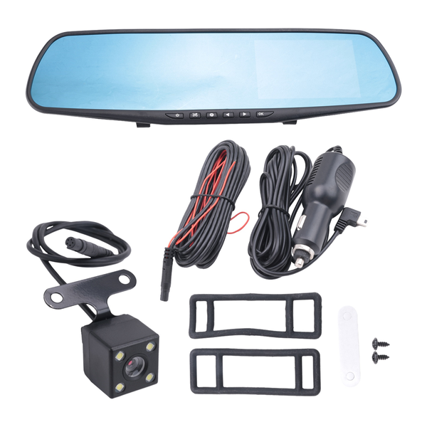 4.3 Inch Car DVR Rearview Mirror Driving Video Recorder Dual Lens Dash Camera