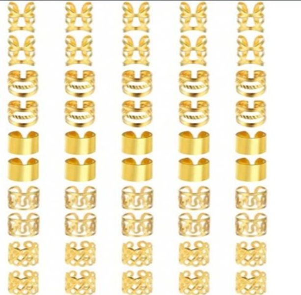 50pcs Braid Dreadlock Hair Jewellery Ring Clips; Non-Piercing Cuffs