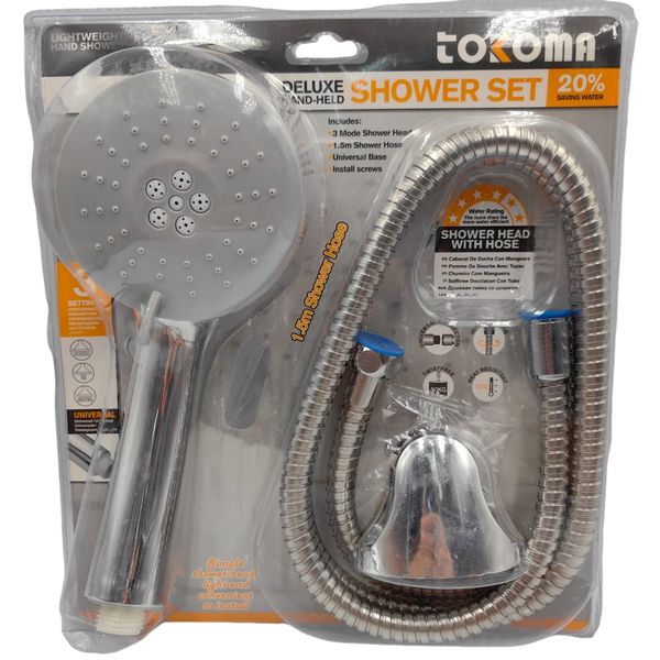 Tokoma Deluxe Hand-Held Shower Set - 3-Mode, 1.5m Hose, Water Saving