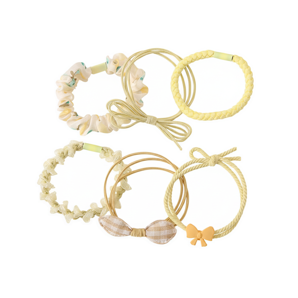 6 Piece Forest Style Hair Ties Set - Yellow