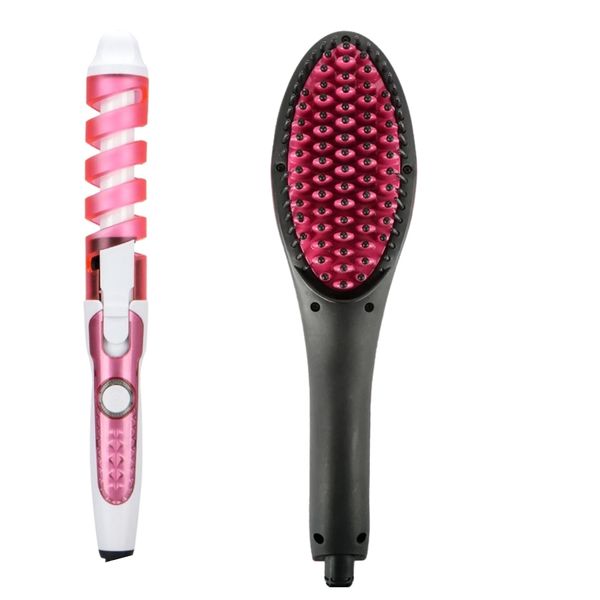 LCD Display Straightening Brush &amp; Electric Hair Spiral Hair Curler Roller
