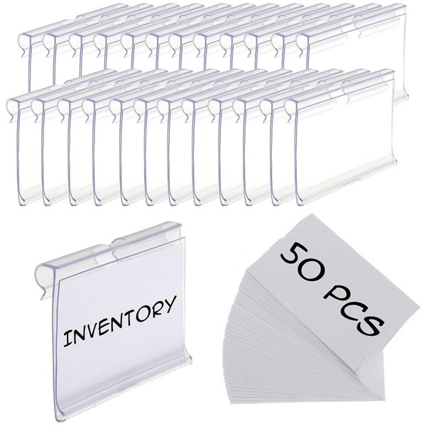 50PCS Clear Basket Bin Labels Clip-On Plastic Storage Bin Tags &amp; 50 Inserts