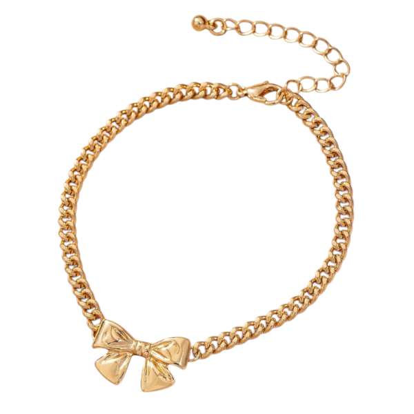 Chic Bow Charm Anklet Bracelet - Gold-Toned