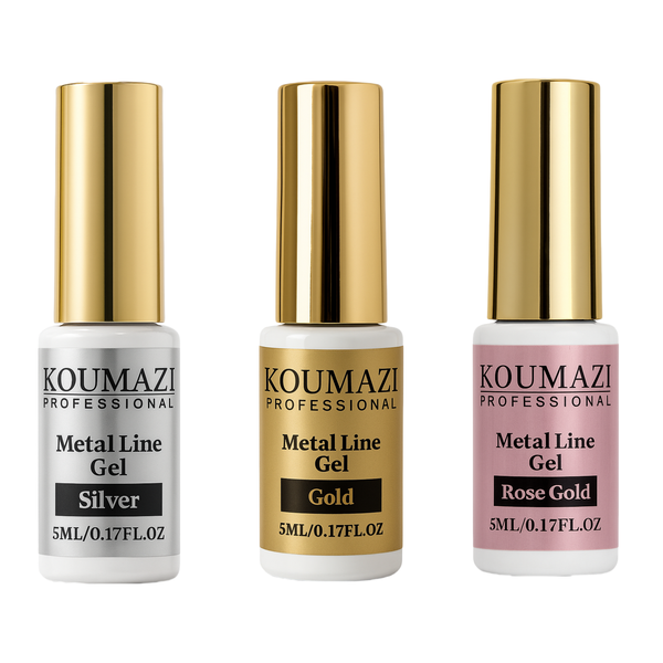 KOUMAZI Mirror Metal Line Gel Set - Ultra-Shiny Silver, Gold &amp; Rose Gold