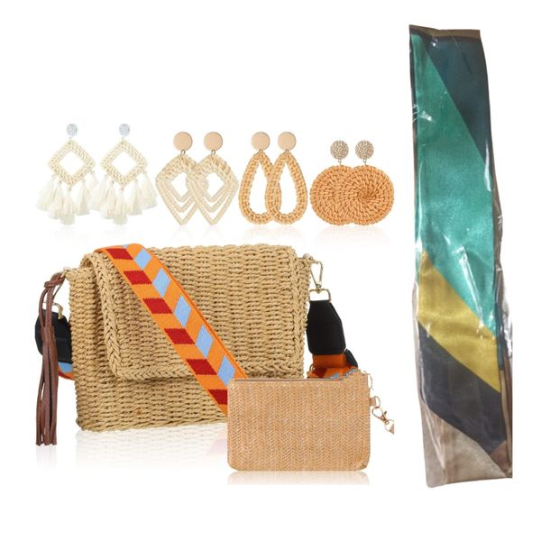 Summer Beach Straw Bag and Rattan Earrings Set Women Fashion Earrings Set
