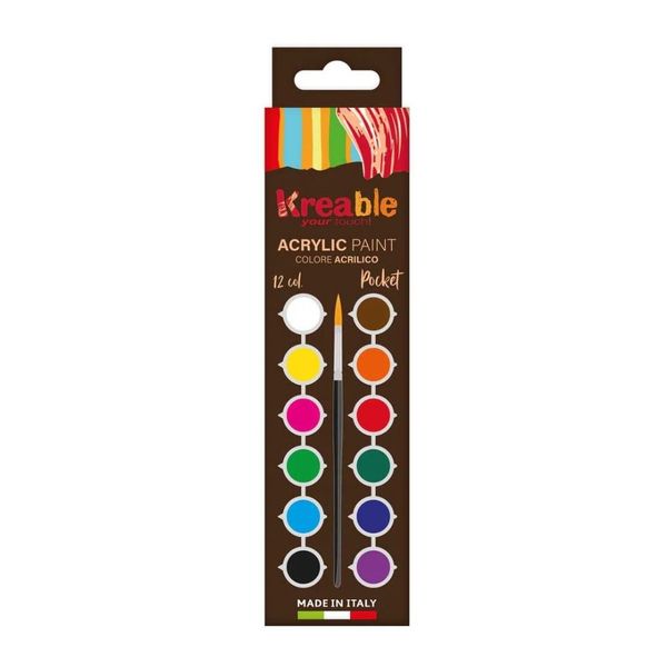 Toy Color Kreable: Matt Acrylic Paint Set - 12 Colours x 2.5ml Pocket Size