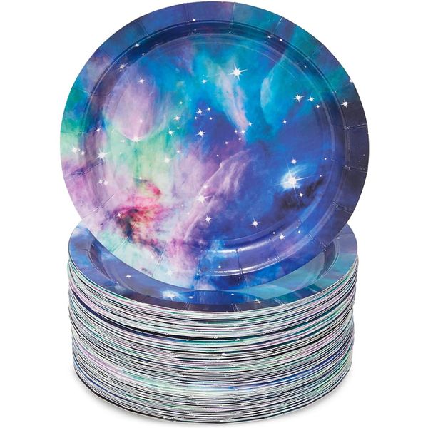 Topika - 80 Pack Galaxy Paper Plates for Kids Outer Space Party Birthday