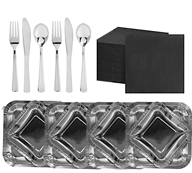 Elegant Disposable Party Packs for 20 Guests - Gold or Silver