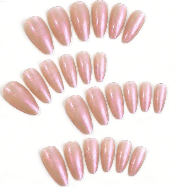 Long Almond Press-On Nails - Glossy Nude Pink | 24 Pieces