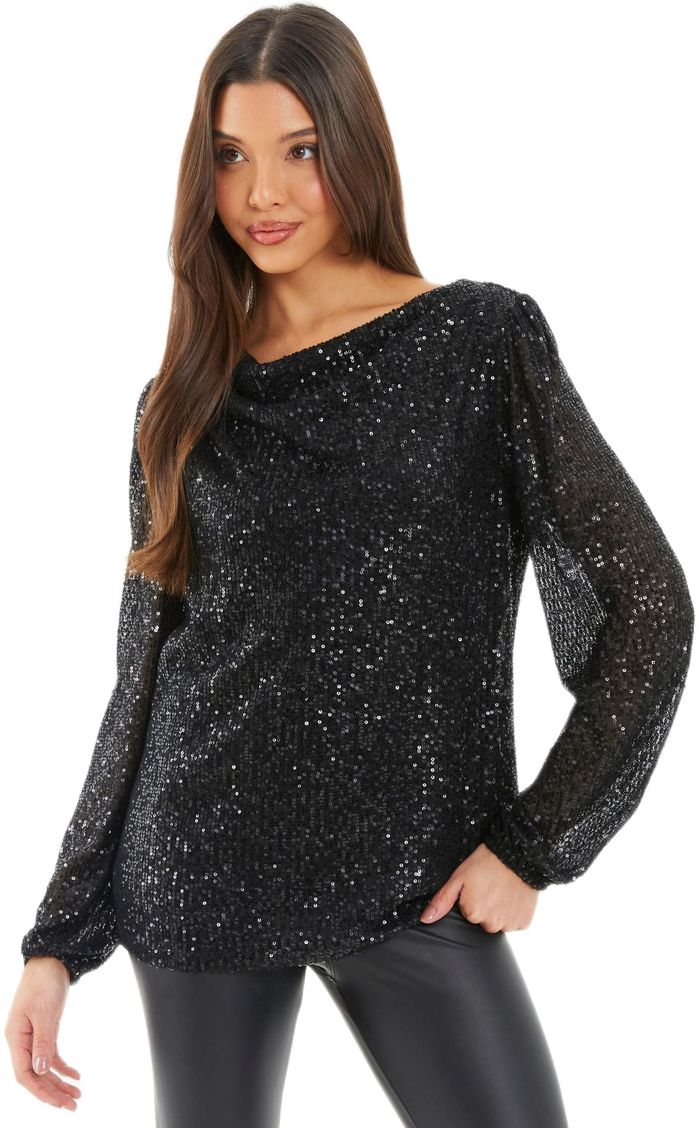 Quiz Ladies - Black Sequin Boxy Drape Top | Shop Today. Get it Tomorrow ...