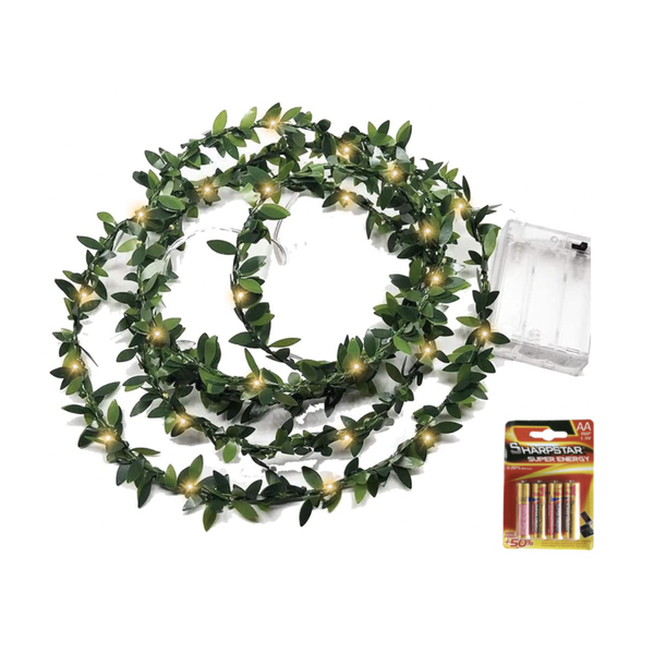 3m Faux Greenery Copper Fairy Lights and Batteries - 2 Pack
